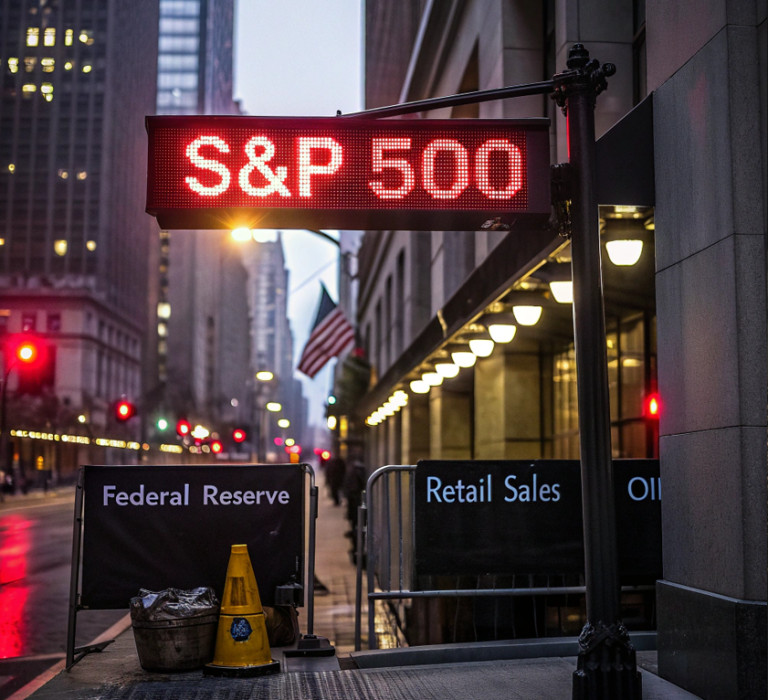 Stocks Ease Off Records Ahead of Fed; Retail Sales Beat, Oil Jumps on Russia Supply Risk, Dollar Hits 4-Year Low